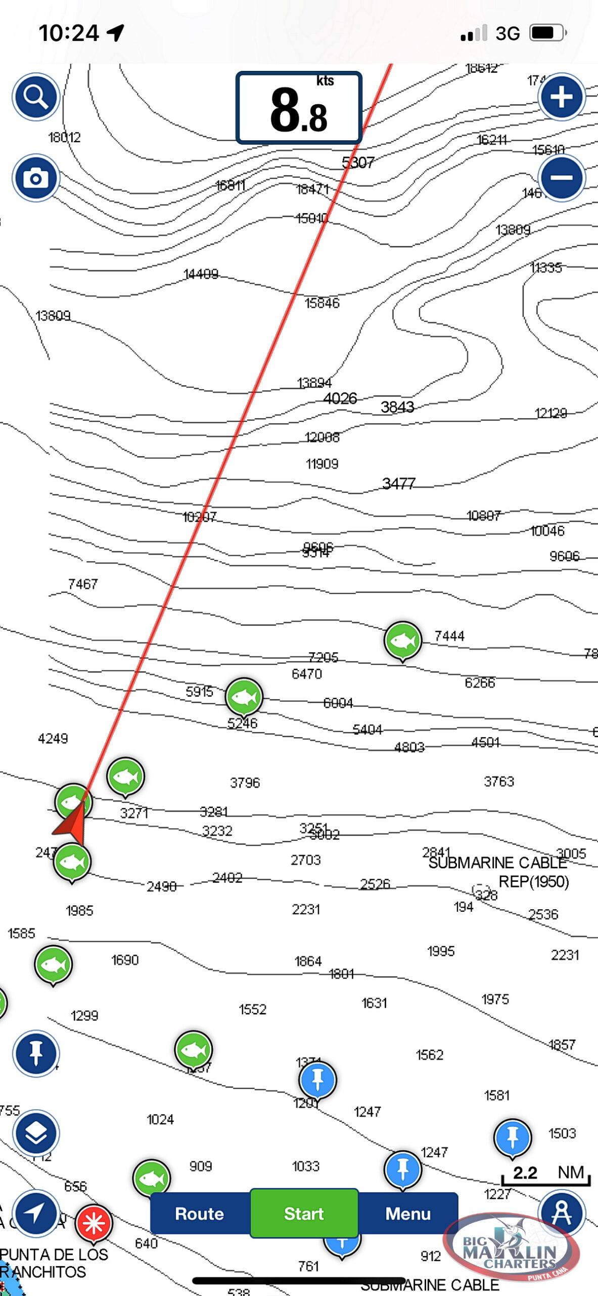 Fishing boats rout and How is deep Atlantic Ocean for half day fishing charters in Punta Cana