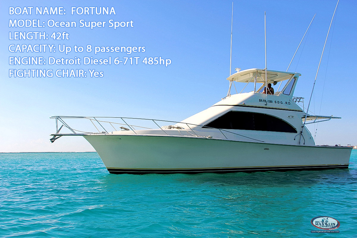 Fortuna yacht for deep sea fishing trip offshore Bavaro beach