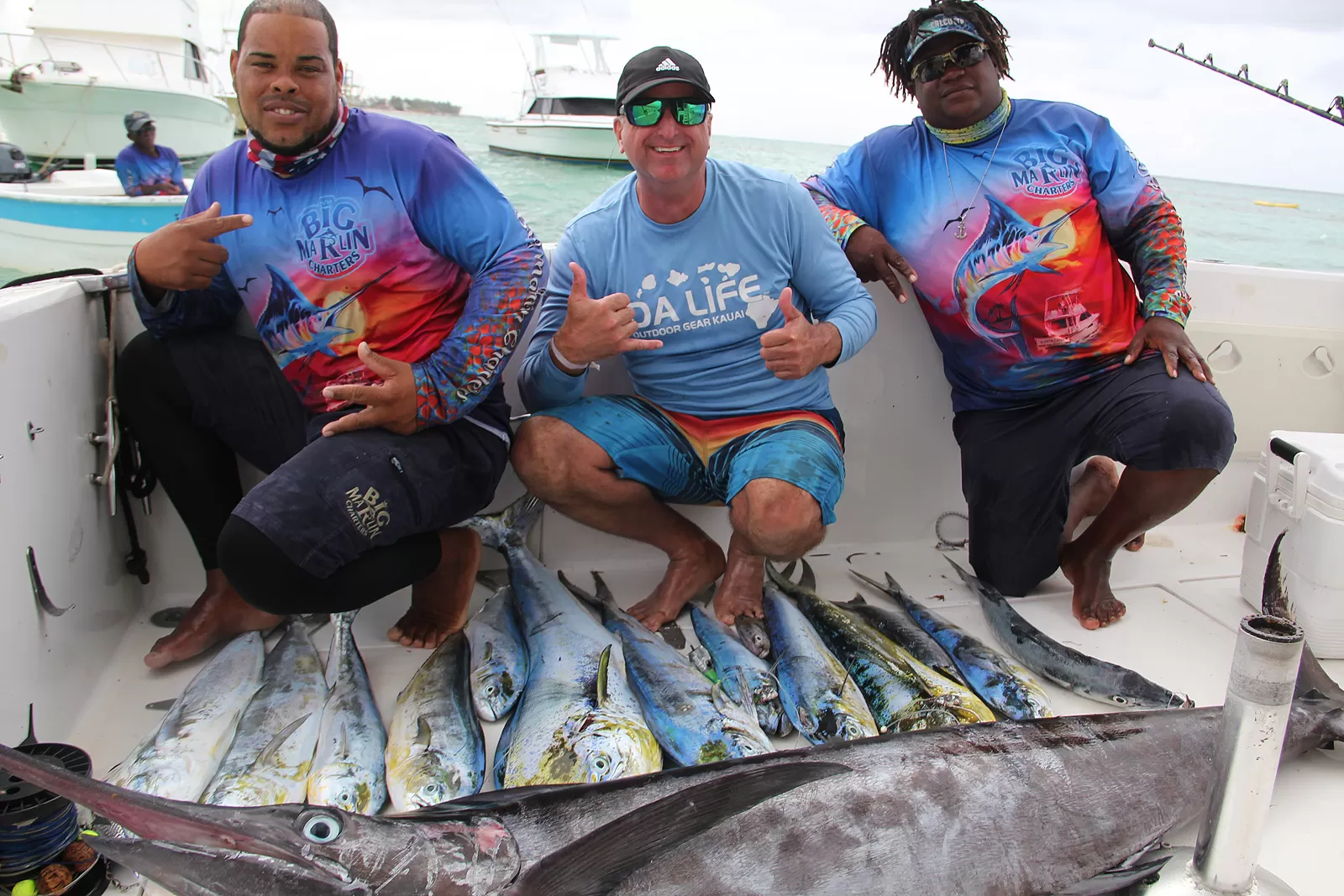 Back from deep-sea fishing charter Marlin and Dorado aboard