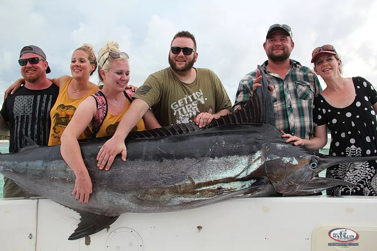 Huge Blue Marlin catching in Punta Cana during fishing charter boat Sherlock in Bavaro spots